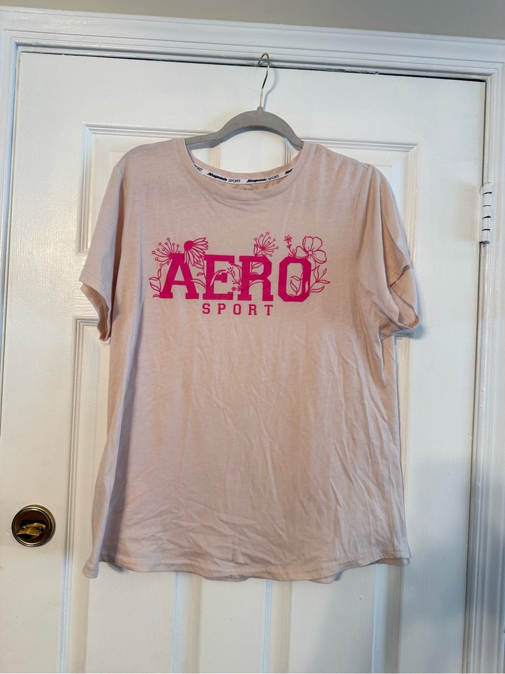Aeropostale Light Pink Crewneck Tee with Navy Brand Trim